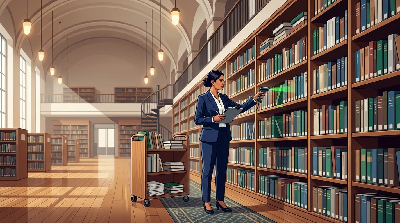 Library physical stock verification and barcode scanning inventory audit